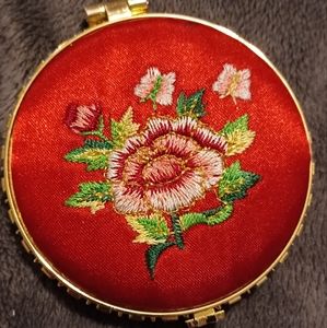 Vintage travel compact embroided beauty double-sided mirror